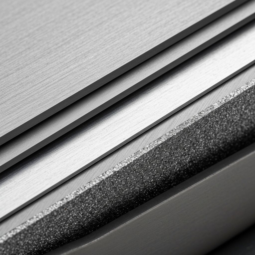 Hestan cookware construction showing titanium and aluminum layers