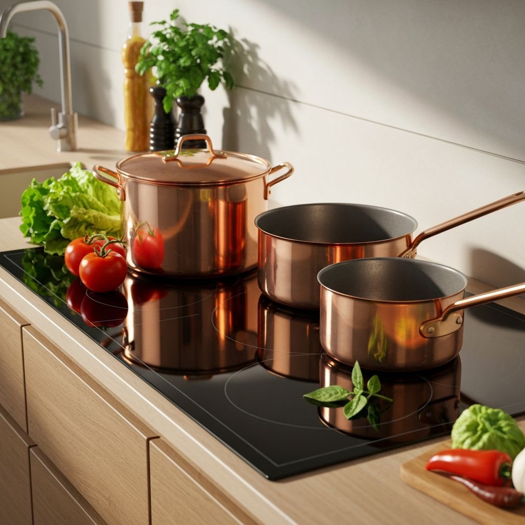 Hestan CopperBond cookware on modern induction cooktop