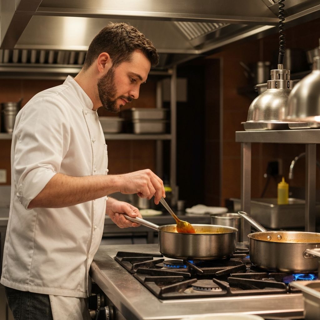 Professional chef cooking with Hestan cookware