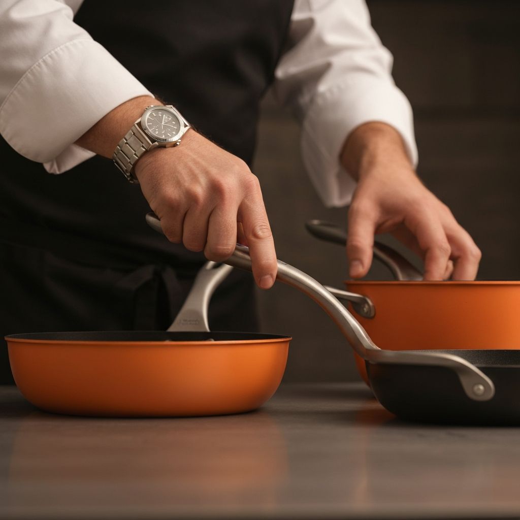 Thomas Keller Insignia cookware collection with bespoke ergonomic handles and flush rivets